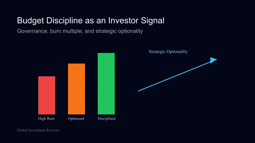 Startup budgeting discipline illustration showing burn multiple control and investor signaling