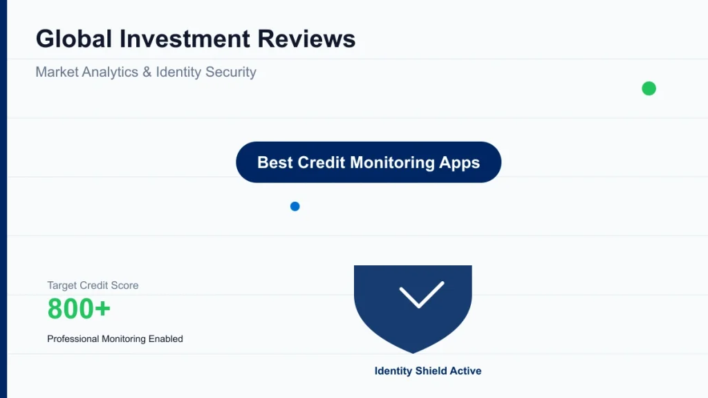 Comparison chart of best credit monitoring apps for tracking FICO scores and identity theft protection by Global Investment Reviews.