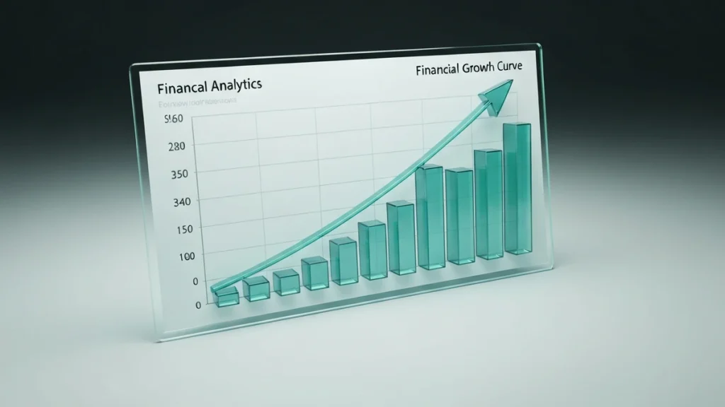 Glass style financial growth chart showing upward trend and investment performance analysis