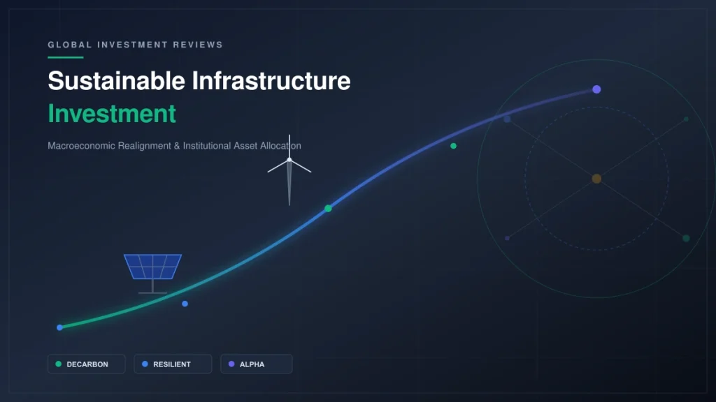 Sleek vector chart displaying sustainable infrastructure investment trends and global clean energy growth, presented by Global Investment Reviews.